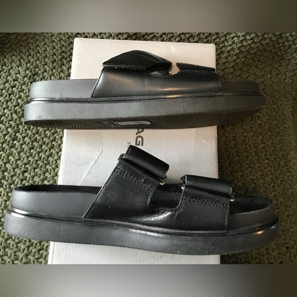 NIB Vagabond Women’s Black Leather Slide Sandals, Dual Band Hook & Loop; Size 37 - Picture 1 of 7